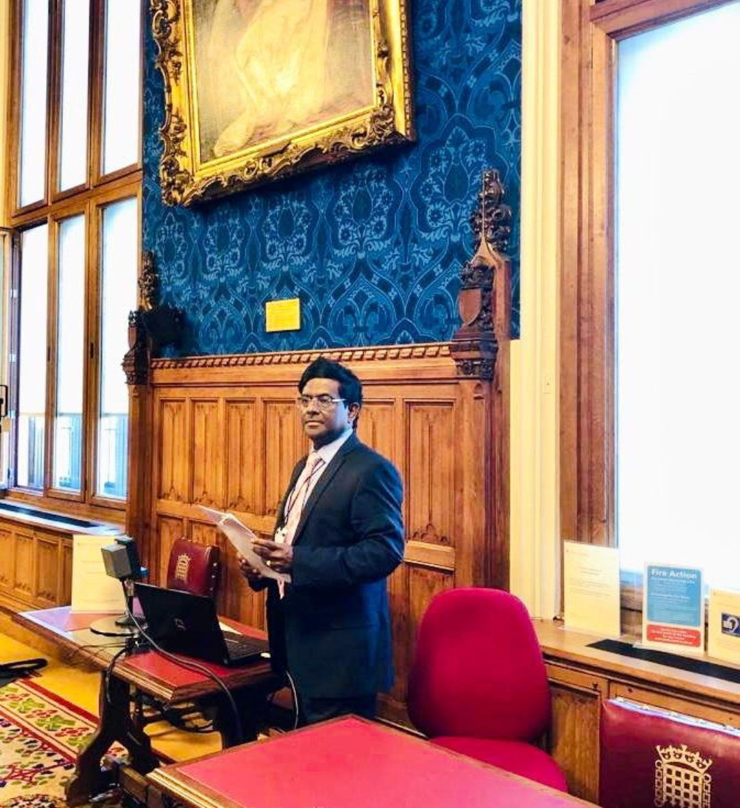Dr Rajeswaran speaking at the Houses of Parliament